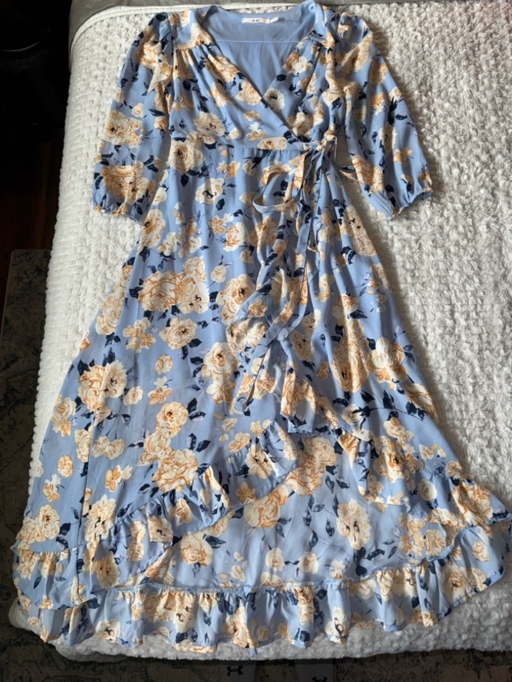 miami Light Blue Floral Wrap Maxi Dress with Ruffle Hem